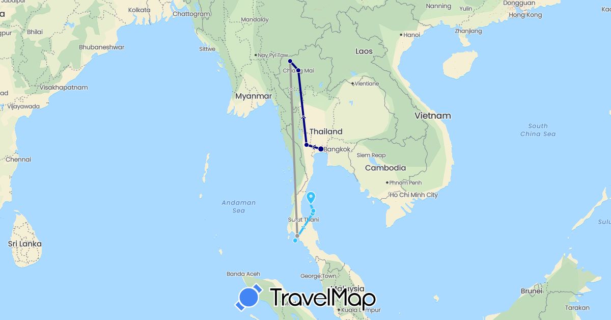 TravelMap itinerary: driving, plane, boat in Thailand (Asia)